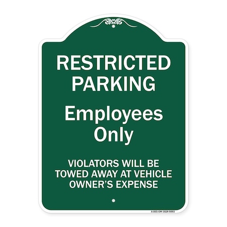 Restricted Parking Employees Only Violators Will Be Towed At Vehicle Owners Expense Aluminum Sign